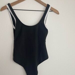 Black Bodysuit with Scoop Neckline and Thick Straps